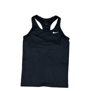 Women's S Nike Dri-FIT Black Racerback Tank‎ Top White Swoosh Shelf Bra Athletic
